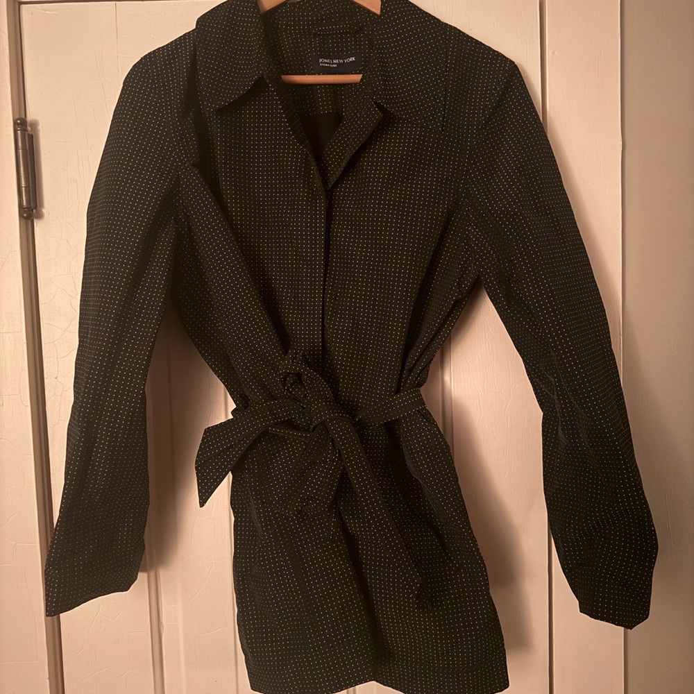 Jones New York Black Polka Dot Trench Coat